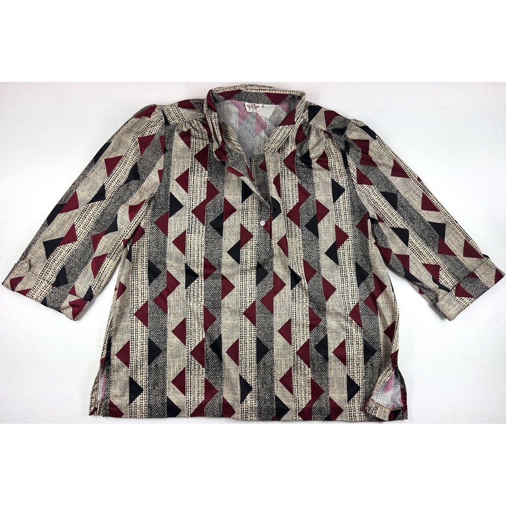 Vintage The Fire Islander Woman Blouse Size 44 Abstract Geometric 3/4 Sleeve